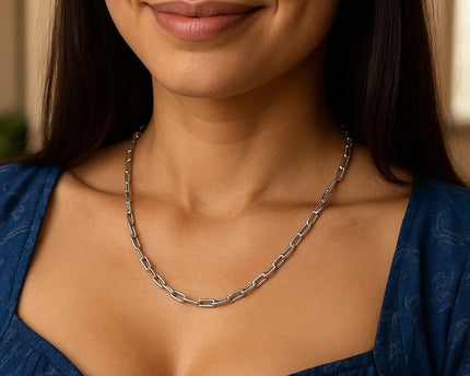 Sterling Silver Rhodium Plated Round Link Paperclip Chain (4.10 mm)