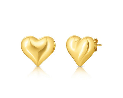 14K Yellow Gold Puffed Heart Stud Earrings