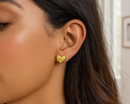 14K Yellow Gold Puffed Heart Stud Earrings