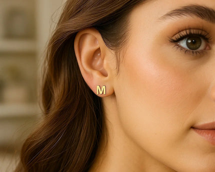 14K Yellow Gold Yours Truly Initial M Stud Earrings