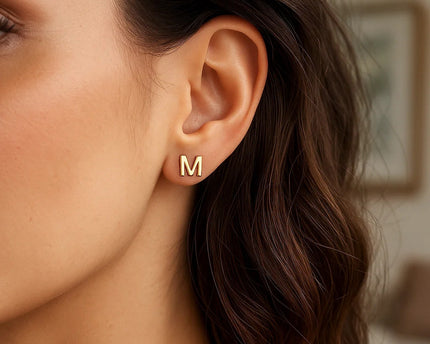 14K Yellow Gold Yours Truly Initial M Stud Earrings