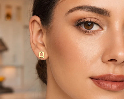 14K Yellow Gold Yours Truly Initial Q Stud Earrings