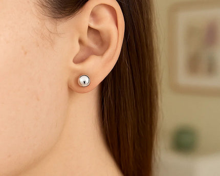 14k White Gold Spherical Stud Earrings (7.0 mm)