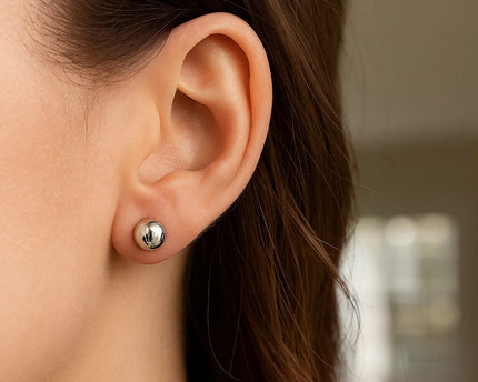 14k White Gold Spherical Stud Earrings (7.0 mm)