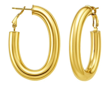 14K Yellow Gold Oval Omega Hoops