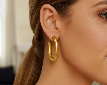 14K Yellow Gold Oval Omega Hoops