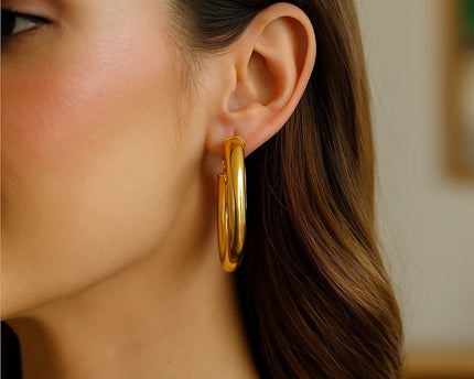 14K Yellow Gold Oval Omega Hoops