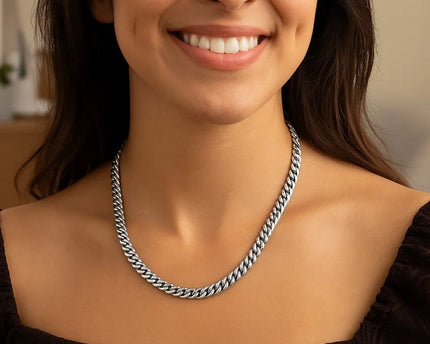 Sterling Silver Rhodium Plated Vintage Puffed Miami Cuban Chain (6.10 mm)