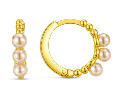 14k Yellow Gold Pearl Huggie Earrings