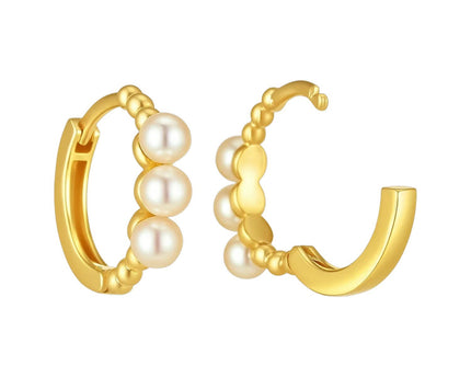 14k Yellow Gold Pearl Huggie Earrings