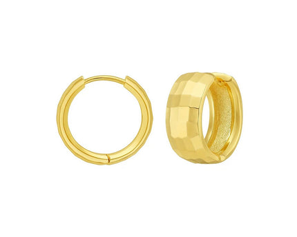 14K Yellow Gold Checkerboard Patterned Hoop Earrings