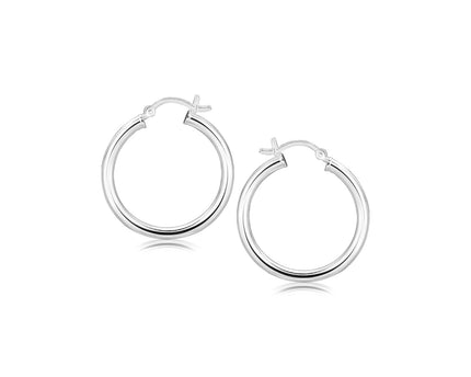 Sterling Silver Rhodium Plated Polished Look Hoop Earrings (3x25mm)