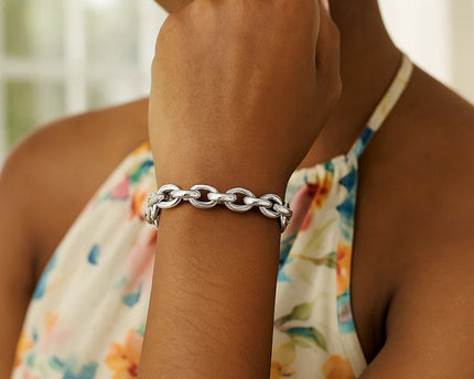 Sterling Silver Rhodium Plated Oval Link Bracelet