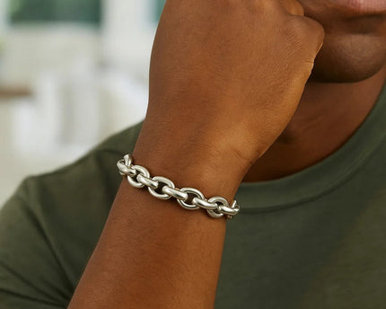 Sterling Silver Rhodium Plated Oval Link Bracelet