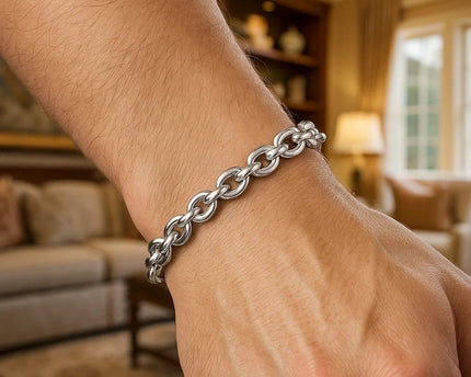 Sterling Silver Rhodium Plated Oval Link Bracelet