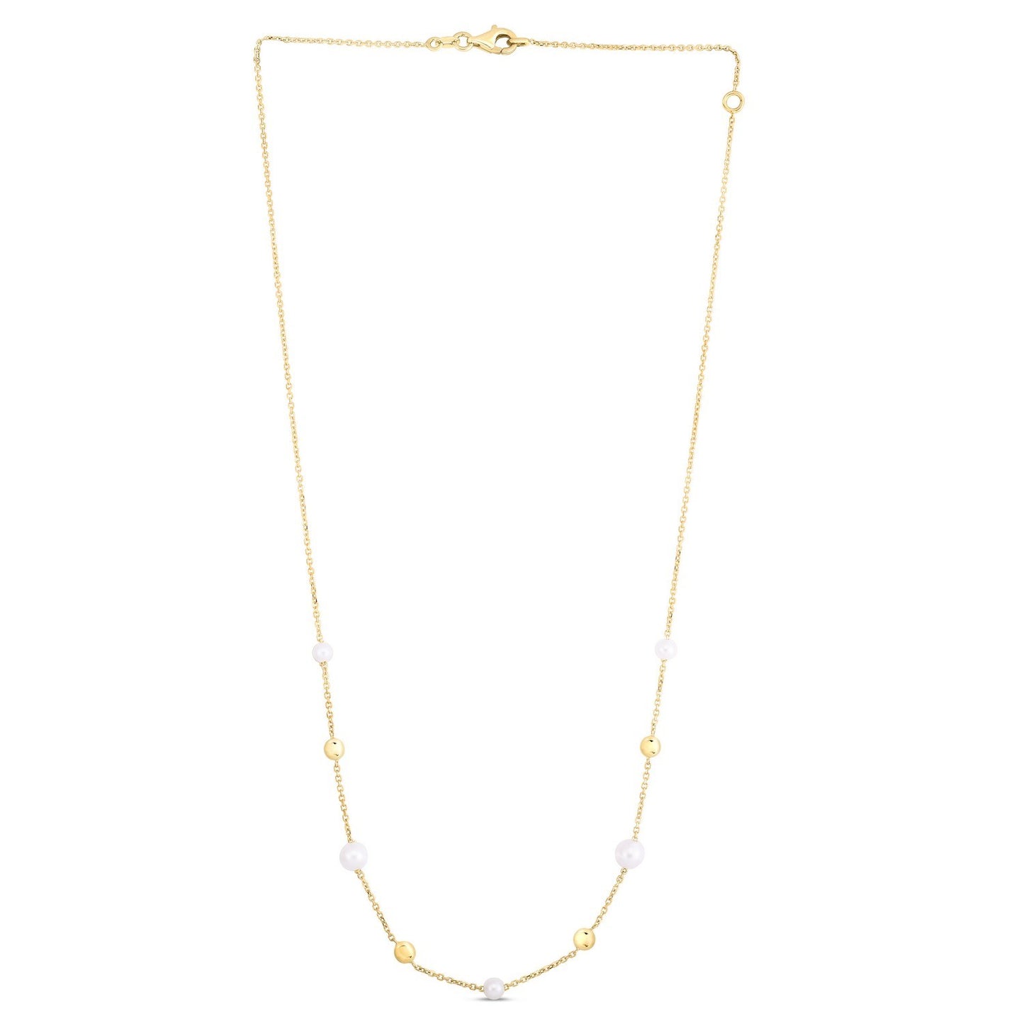 14K Yellow Gold Pearl Bead Tin Cup Station Necklace
