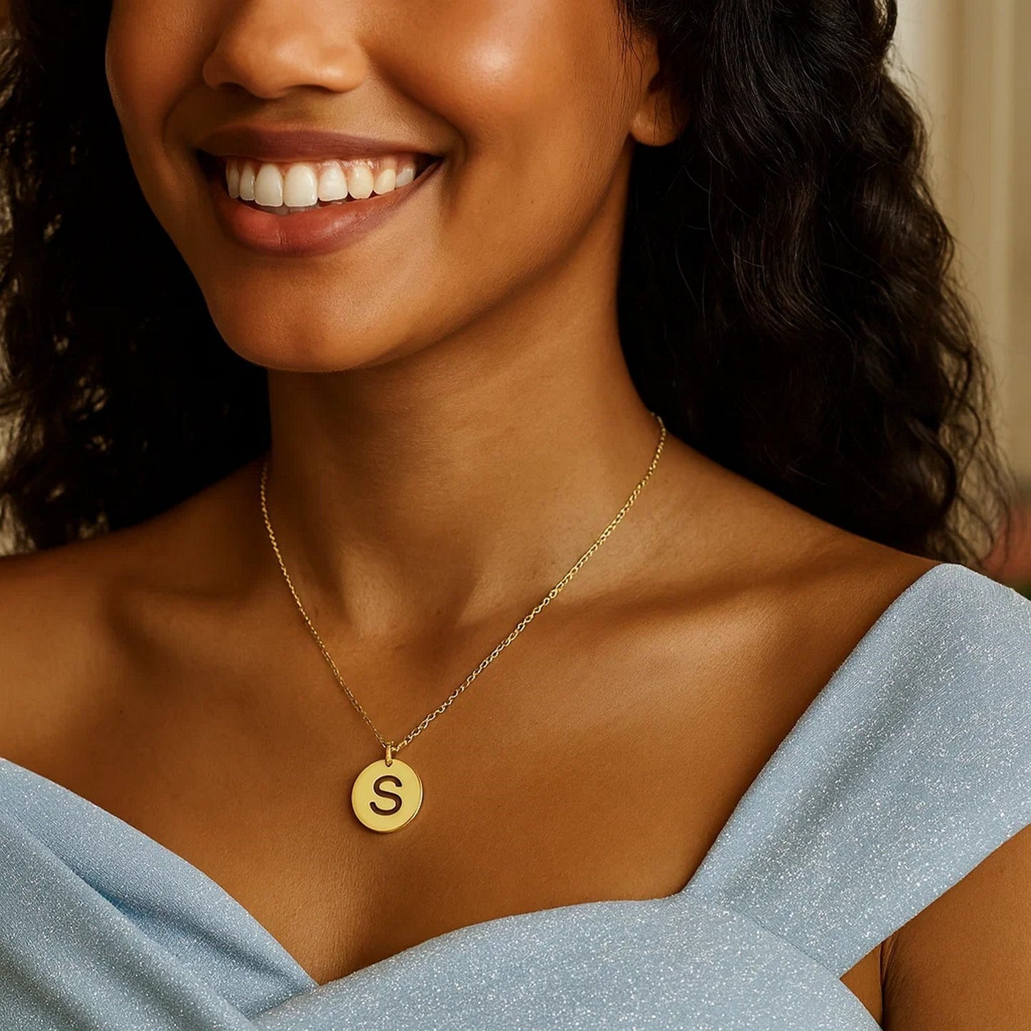 14K Yellow Gold Disc Initial S Pendant