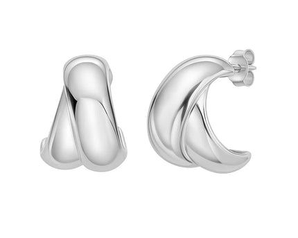 Sterling Silver Puffed Double Row Crossover C Hoop Earrings