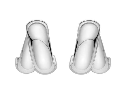 Sterling Silver Puffed Double Row Crossover C Hoop Earrings