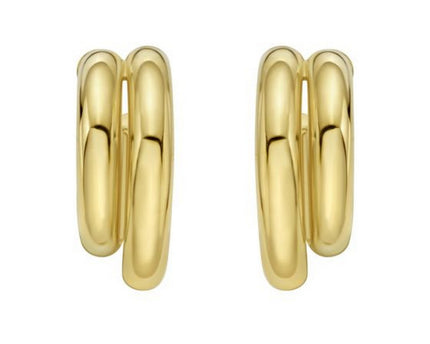 Sterling Silver Yellow Gold Plated Double Row Big and Small Round Hoop Earrings