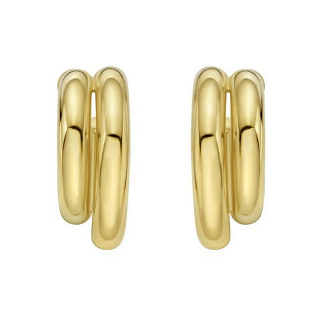 Sterling Silver Yellow Gold Plated Double Row Big and Small Round Hoop Earrings