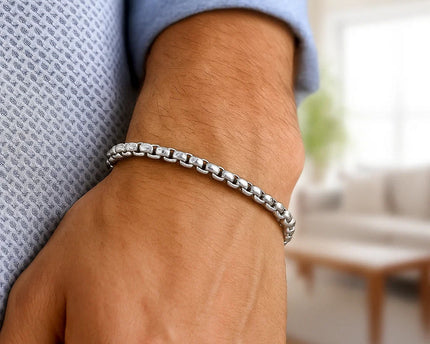 Sterling Silver Rhodium Plated Round Box Bracelet  (5.20 mm)