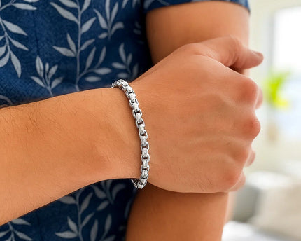 Sterling Silver Rhodium Plated Round Box Bracelet  (5.20 mm)