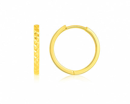 14k Yellow Gold Diamond Cut Textured Huggie Earrings