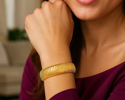 Sterling Silver Yellow Gold Plated Extra Thick Tubogas Bracelet (18.00 mm)