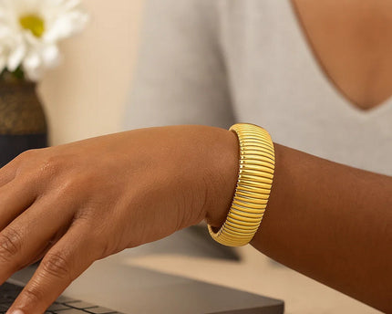 Sterling Silver Yellow Gold Plated Extra Thick Tubogas Bracelet (18.00 mm)