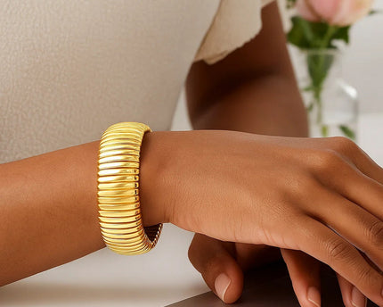 Sterling Silver Yellow Gold Plated Extra Thick Tubogas Bracelet (18.00 mm)