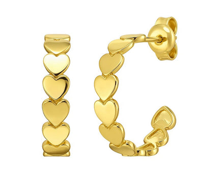 14K Yellow Gold Heart Row C Hoop Earrings