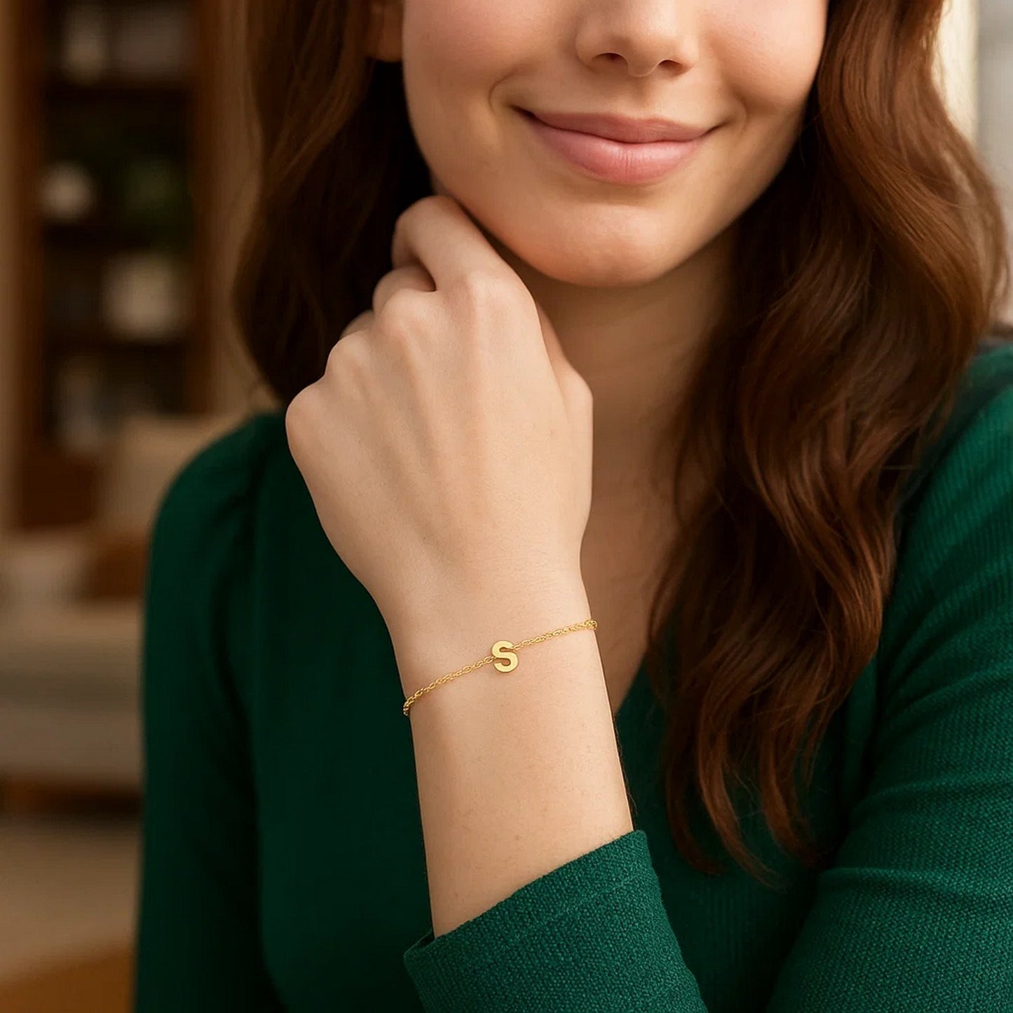 14K Yellow Gold Mini Initial S Bracelet