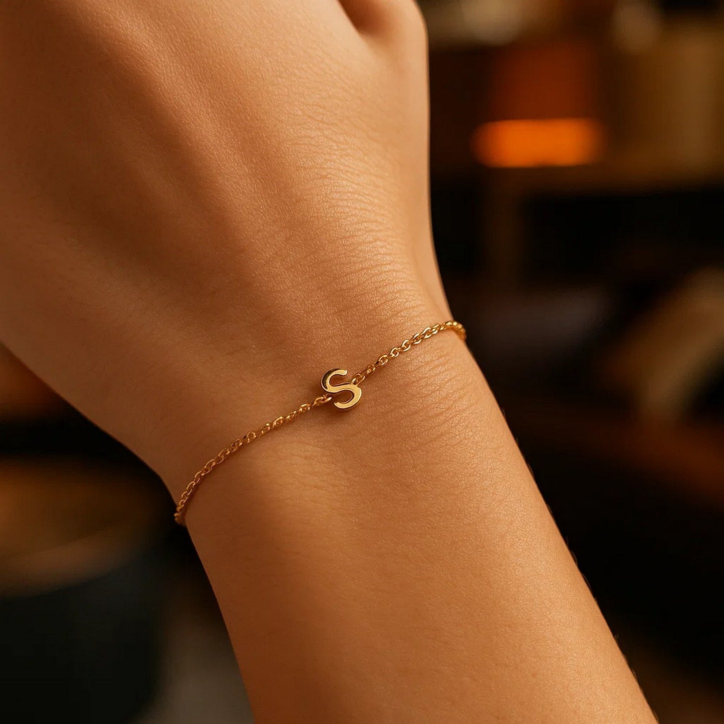 14K Yellow Gold Mini Initial S Bracelet