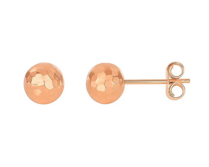 14k Rose Gold Round Faceted Style Stud Earrings(7mm)