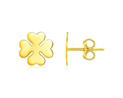 14K Yellow Gold Four Leaf Clover Earrings(10mm)