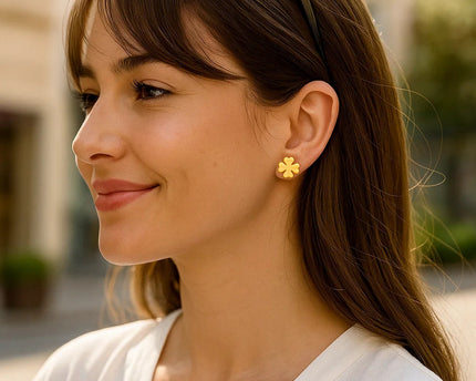 14K Yellow Gold Four Leaf Clover Earrings(10mm)