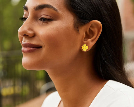 14K Yellow Gold Four Leaf Clover Earrings(10mm)