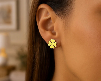 14K Yellow Gold Four Leaf Clover Earrings(10mm)