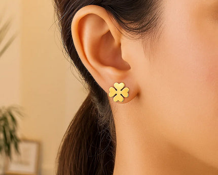 14K Yellow Gold Four Leaf Clover Earrings(10mm)