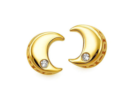 14k Yellow Gold Polished Moon Earrings with Diamonds