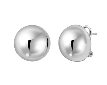Sterling Silver Rhodium Plated Puffed Button Omega Earrings