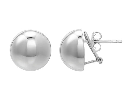 Sterling Silver Rhodium Plated Puffed Button Omega Earrings