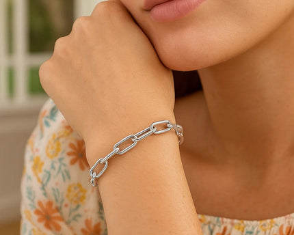 Sterling Silver Wide Paperclip Chain Bracelet (6.50 mm)