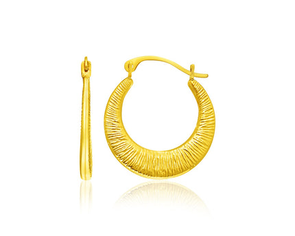 14k Yellow Gold Graduated Round Textured Hoop Earrings