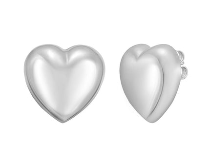 Sterling Silver Rhodium Plated Puffed Large Heart Stud Earrings