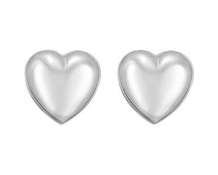 Sterling Silver Rhodium Plated Puffed Large Heart Stud Earrings