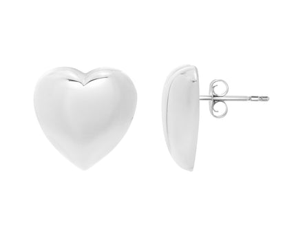Sterling Silver Rhodium Plated Puffed Large Heart Stud Earrings