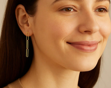 14k Yellow Gold Paperclip Chain Dangle Earrings