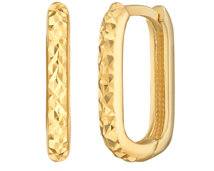 14K Yellow Gold Diamond Cut Fancy Huggie Earrings